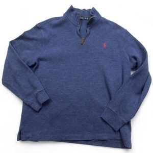 Polo Ralph Lauren Sweater Mens XL Blue Quarter Zip Pullover Red Pony Logo Casual